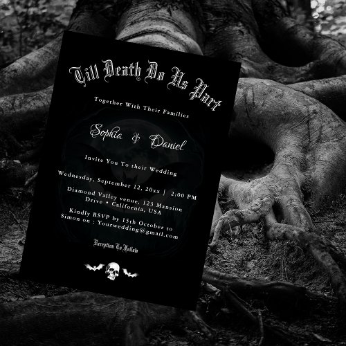 Till Death Do Us Part Skull Bats Gothic Wedding Invitation