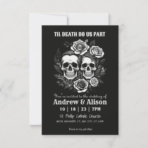 Till death Do us part skull couple roses Save The Date
