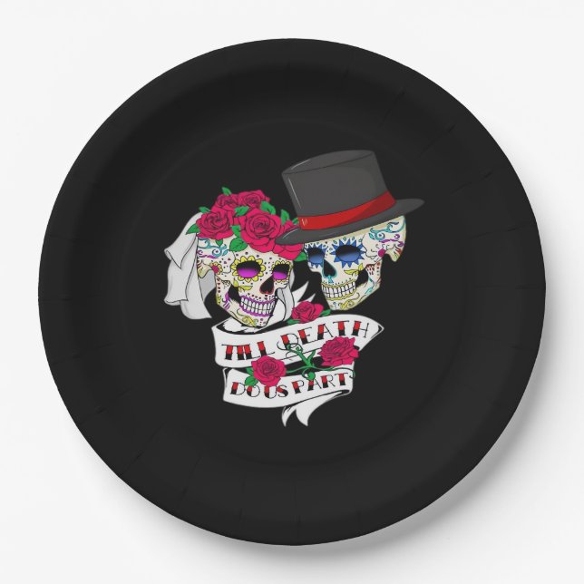 Till Death Do Us Part Skull Paper Plates (Front)