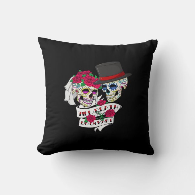 Till Death Do Us Part Skull Throw Pillow (Front)