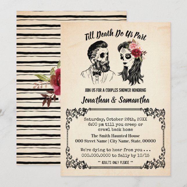 Till death do us part skulls couples shower invitation (Front/Back)