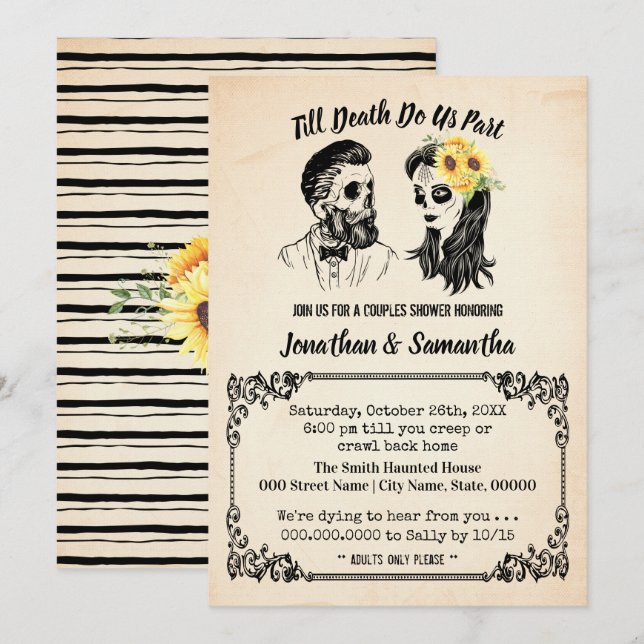 Till death do us part skulls couples shower invitation (Front/Back)
