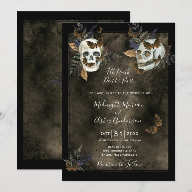 Till Death Do Us Part Skulls Gothic Wedding Invite (Front/Back)
