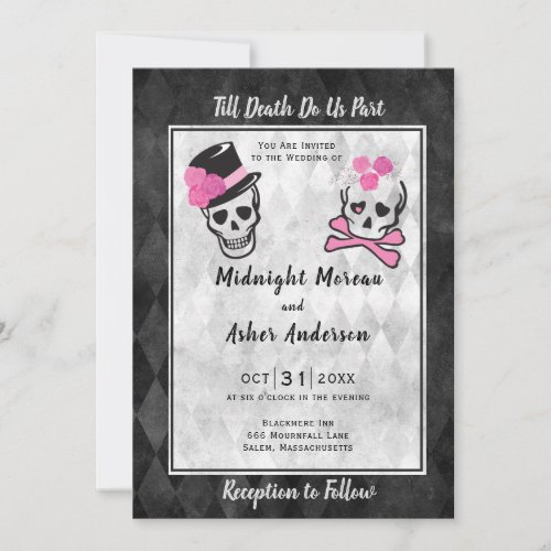 Till Death Do Us Part Skulls Tophat Flowers Invitation