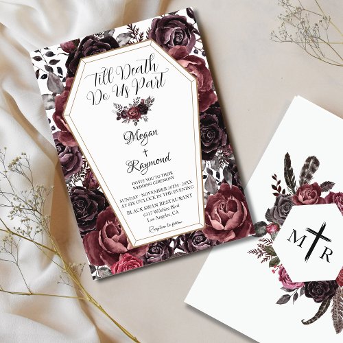 Till Death Do Us Part  Vintage Dark Gothic Wedding Invitation