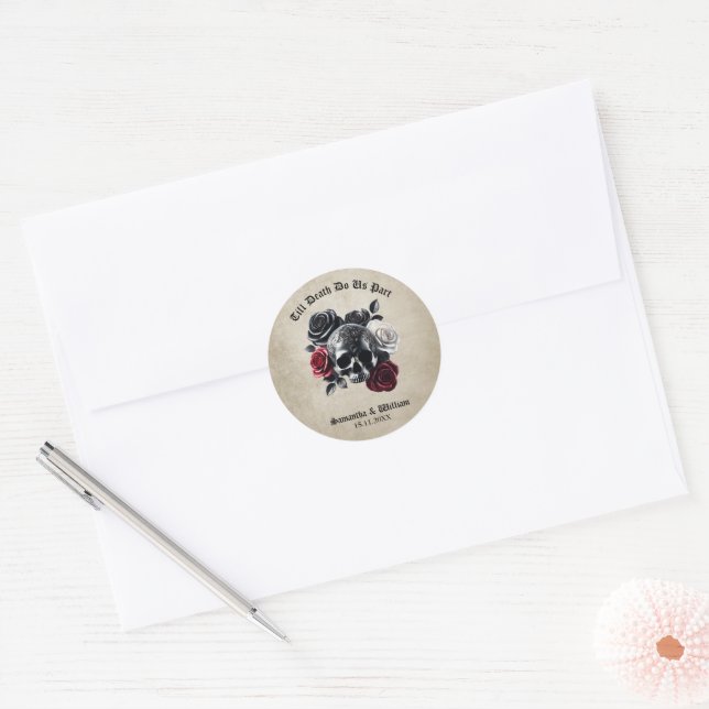 Till Death Do Us Part Vintage Halloween Wedding Classic Round Sticker (Envelope)