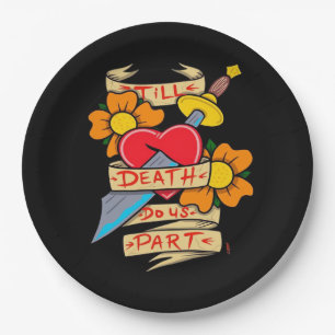 Till Death Do Us Part Vintage Tattoo Classic Paper Plates