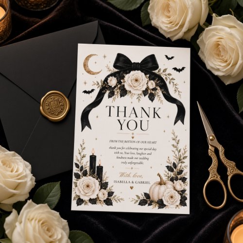 Till Death Do Us Part Wedding Gothic Black Bow  Thank You Card