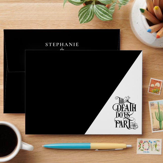 Till Death Do Us Part White Black Wedding Envelope (Desk)
