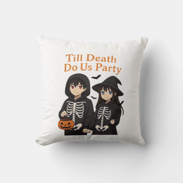 Till Death Do Us Party – Anime Halloween Couple Cl Throw Pillow (Front)