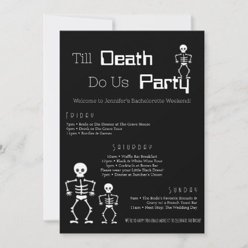 Till Death Do Us Party Bachelorette Itinerary  Invitation