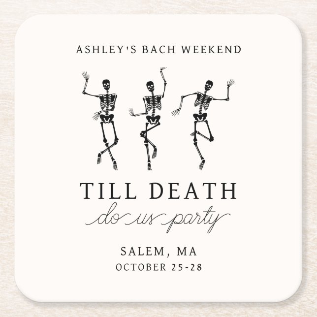 Till Death Do Us Party Bachelorette Weekend Square Paper Coaster (Front)
