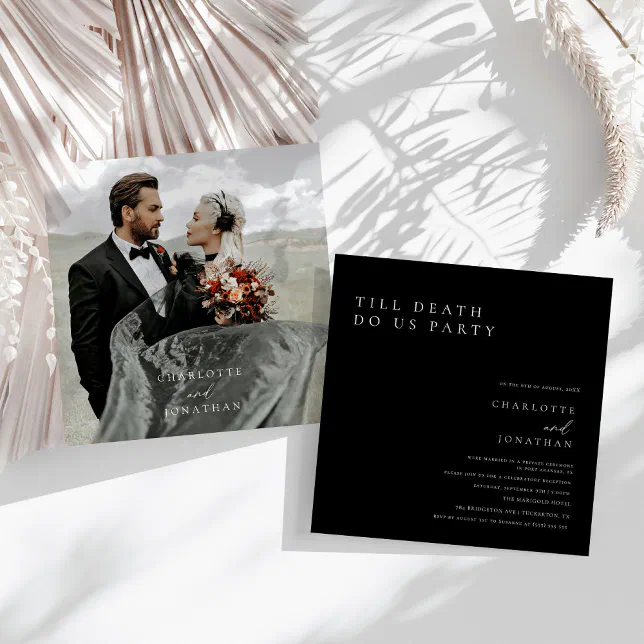 Till Death Do Us Party Black Elopement Wedding Invitation | Zazzle
