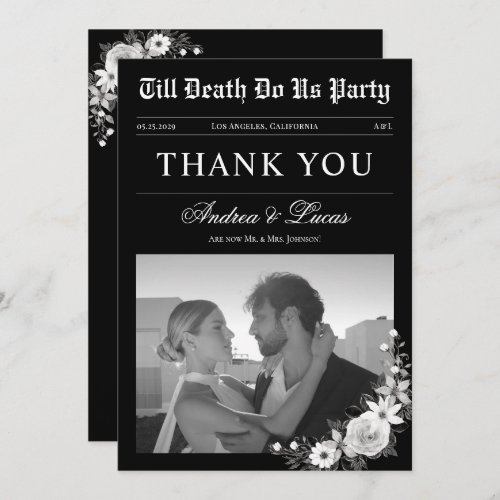 Till Death Do Us Party Black Gothic Goth Wedding Thank You Card