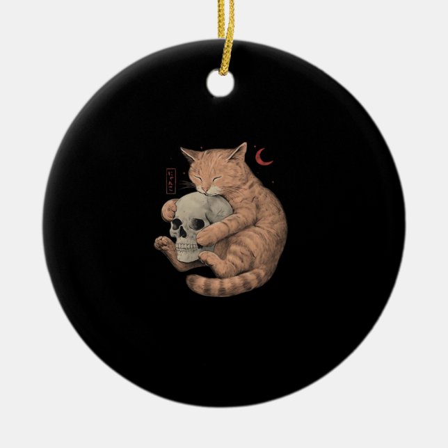 Till Death Do Us Party Cat Skull Classic Ceramic Ornament (Front)