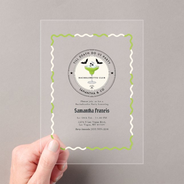 Till Death Do Us Party Gothic Bachelorette Party Acrylic Invitations (Insitu (Handheld))