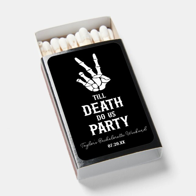 Till Death Do Us Party Skeleton Bachelorette Party Matchboxes (Front Open)