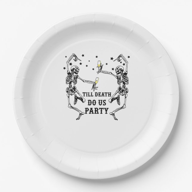 Till Death Do Us Party Skeleton Bridesmaid Theme Paper Plates (Front)