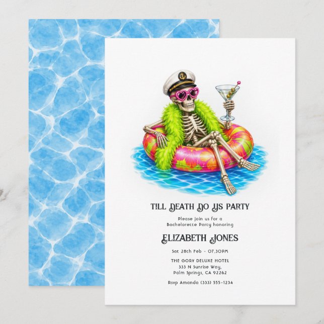 Till Death Do Us Party Skeleton Pool Bachelorette Invitation (Front/Back)