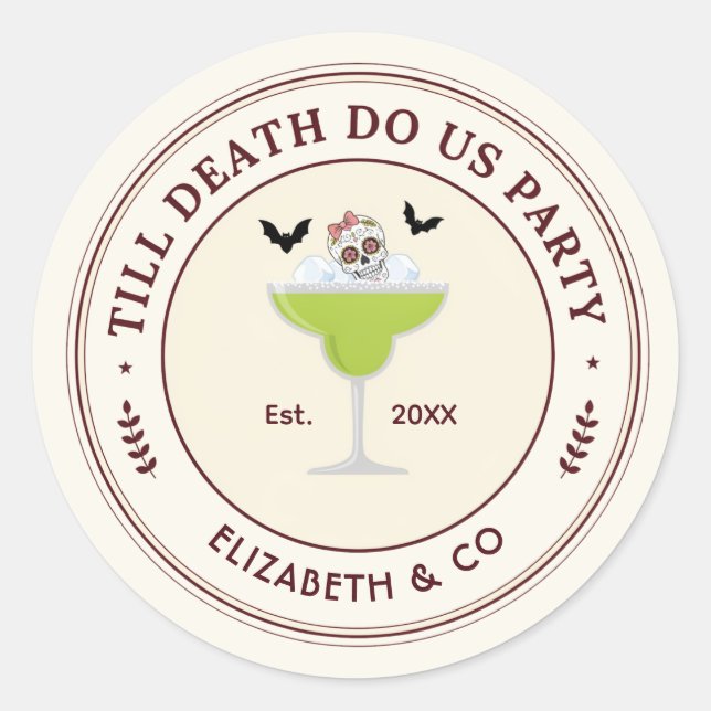 Till Death Do Us Party Skull Margs Bachelorette Classic Round Sticker (Front)
