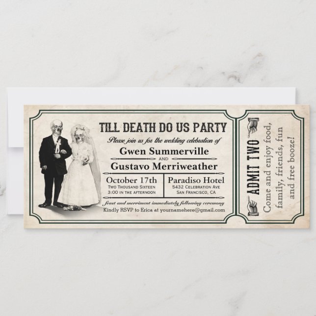 Till Death Do Us Party Wedding Ticket Invitations (Front)