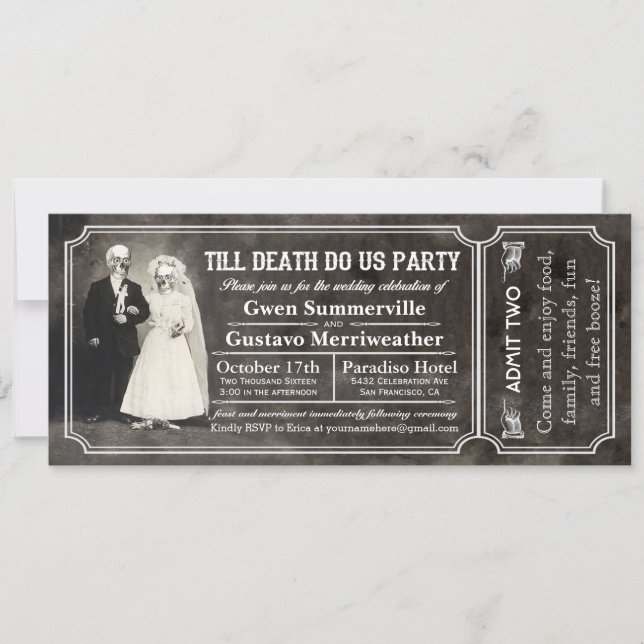 Till Death Do Us Party Wedding Ticket Invitations (Front)
