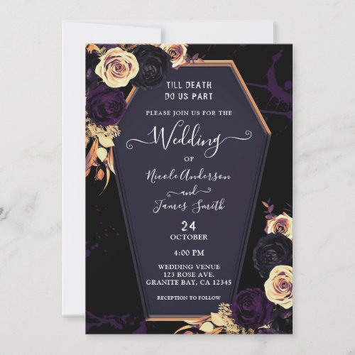 Till Death Do Us Purple Coffin Gothic Wedding Invitation