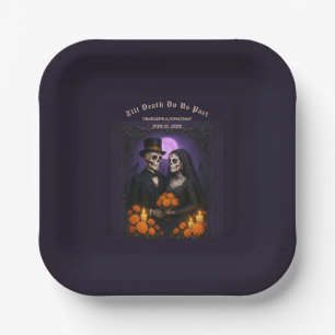 Till Death Do Us Sugar Skull Skeletons Wedding Paper Plates