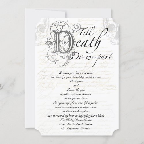 Till Death Do We Part Skull Script Wedding Invitation