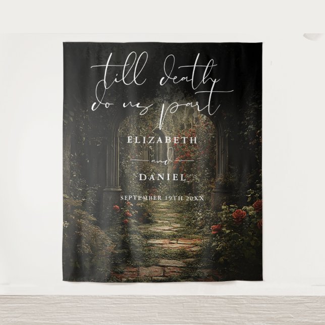 Till Death Floral Gothic Wedding Photo Backdrop (Front)