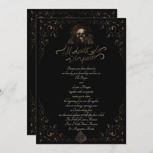 Till Death Golden Ornamental Elegant Goth Wedding Invitation