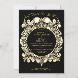 Till Death Gothic Black And Gold Engagement Party Invitation