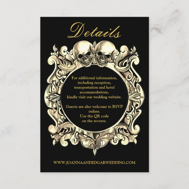 Till Death Gothic Black And Gold QR Code Wedding Enclosure Card (Front)