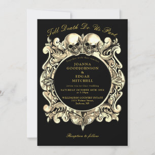 Till Death Gothic Black And Gold Wedding Invitation