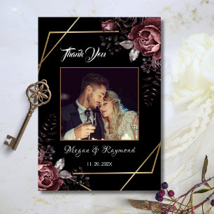 Till Death Gothic Black Floral Wedding Thank You Card