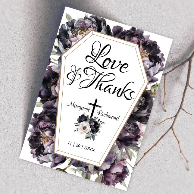Till Death | Gothic Black Peonies Coffin Thank You Card (Creator Uploaded)