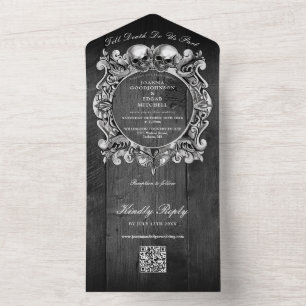 Till Death Gothic Black Wood QR Code Wedding All In One Invitation
