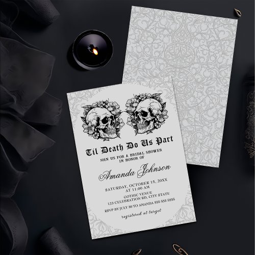Till Death Gothic Floral Skull Bridal Shower  Invitation