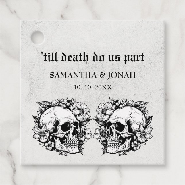 Till death Gothic Floral Skulls Wedding  Favor Tags (Front)