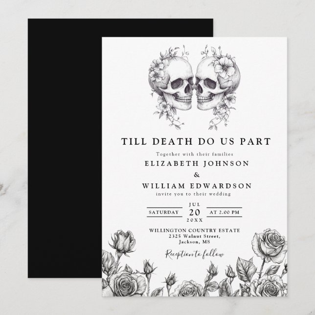 Till Death Gothic Floral Skulls Wedding Invitation (Front/Back)