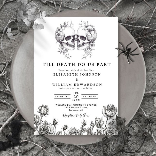 Till Death Gothic Floral Skulls Wedding Invitation (Till Death Gothic Floral Skulls Wedding Invitation)