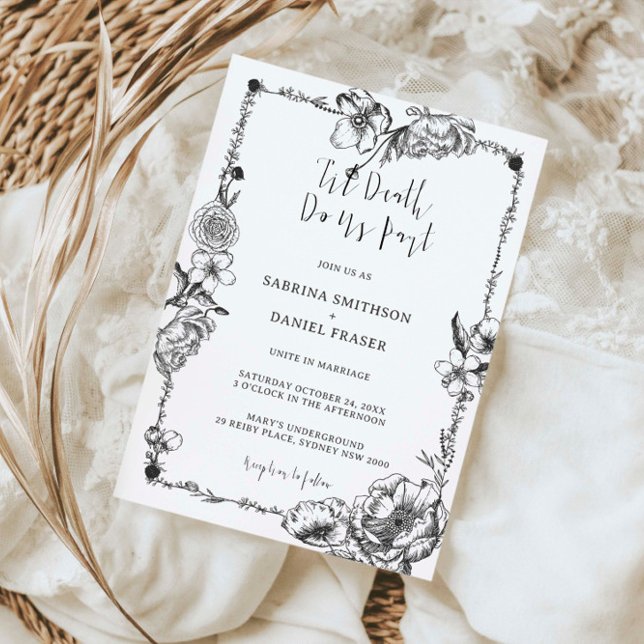 Till Death Gothic Hand drawn Flowers Skull Invitation (Creator Uploaded)