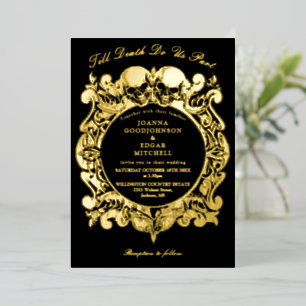 Till Death Gothic Monogram Wedding Black And Gold Foil Invitation