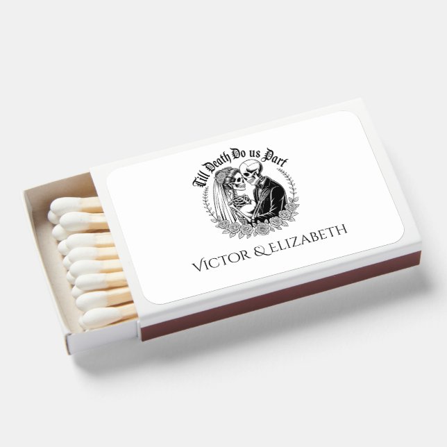 Till Death Gothic Skeleton Couple White Wedding Matchboxes (Front Open)
