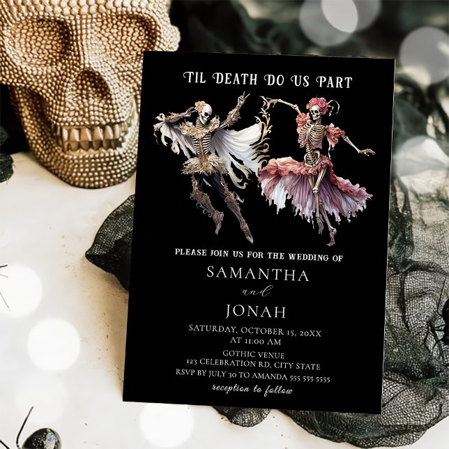 Till Death Gothic Skeletons Halloween Wedding Invitation (Creator Uploaded)