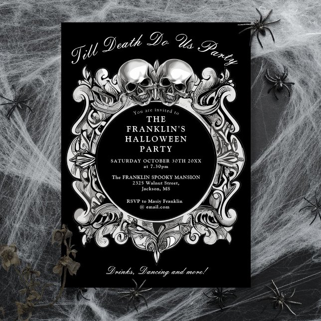 Till Death Gothic Skulls Adult Halloween Party Invitation (Till Death Gothic Skulls Adult Halloween Party Invitation)