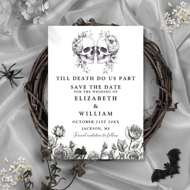 Till Death Gothic Skulls Floral Wedding Save The Date (Till Death Gothic Skulls Floral Wedding Save The Date)