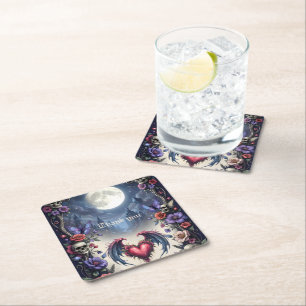 Till Death & Moonlight Bind Us. Square Paper Coaster