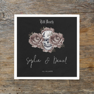 Till Death Purple Floral Skull Gothic Wedding Napkins