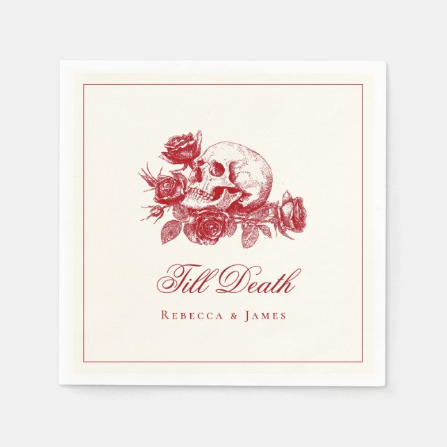 Till Death Red Skull Roses Gothic Wedding Napkins (Front)